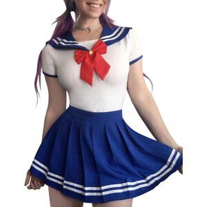 Littleforbig Cotton Sailor Blue Pajamas Bodysuit  Cosplay Magical Onesie Skirt